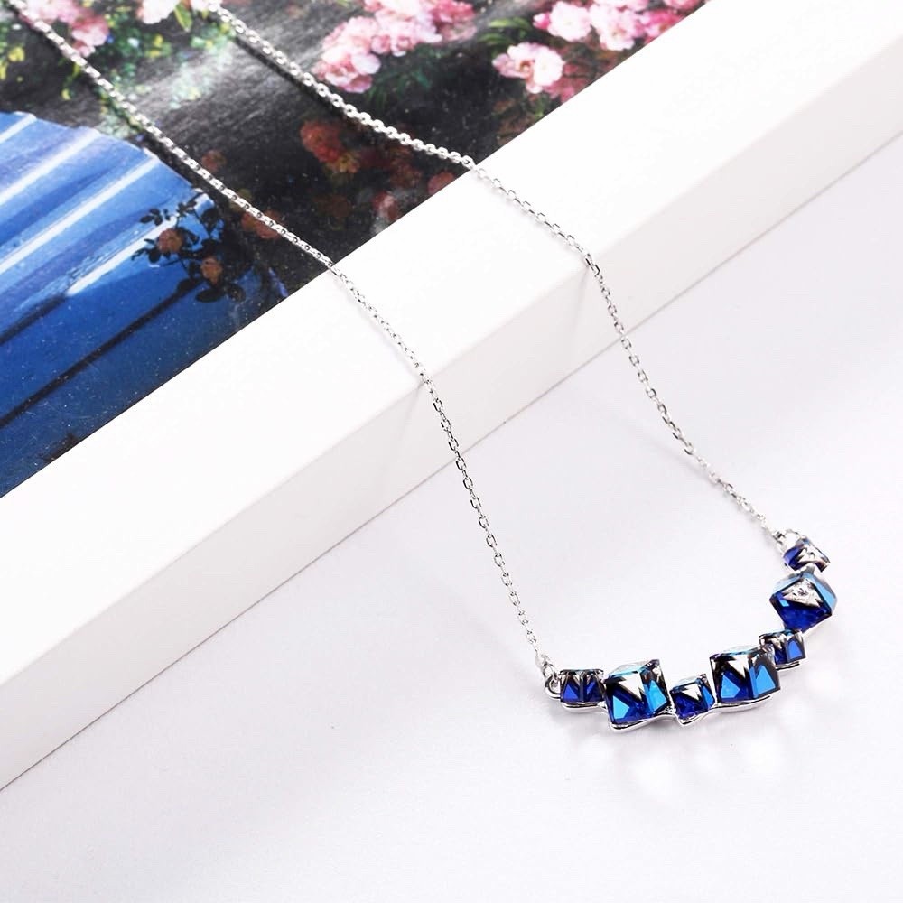Plato H crystal cube curved bar necklace Swarovski crystal