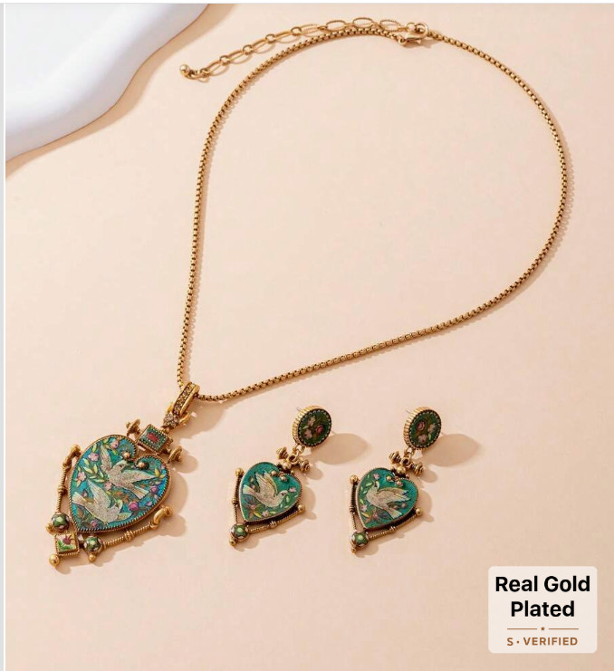 JEWELRY SET- Vintage Style Art Deco, Heart, Birds, Floral, Rhinestone Accents