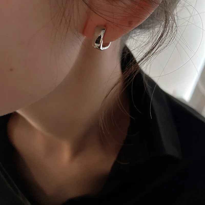 925 Sterling Silver Smooth Square Hoop Earrings Minimal Modern Women Jewelry