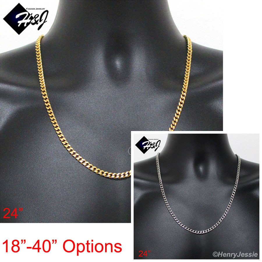 18-40″MEN’s Stainless Steel 5mm Silver/Gold Plated Cuban Curb Chain Necklace