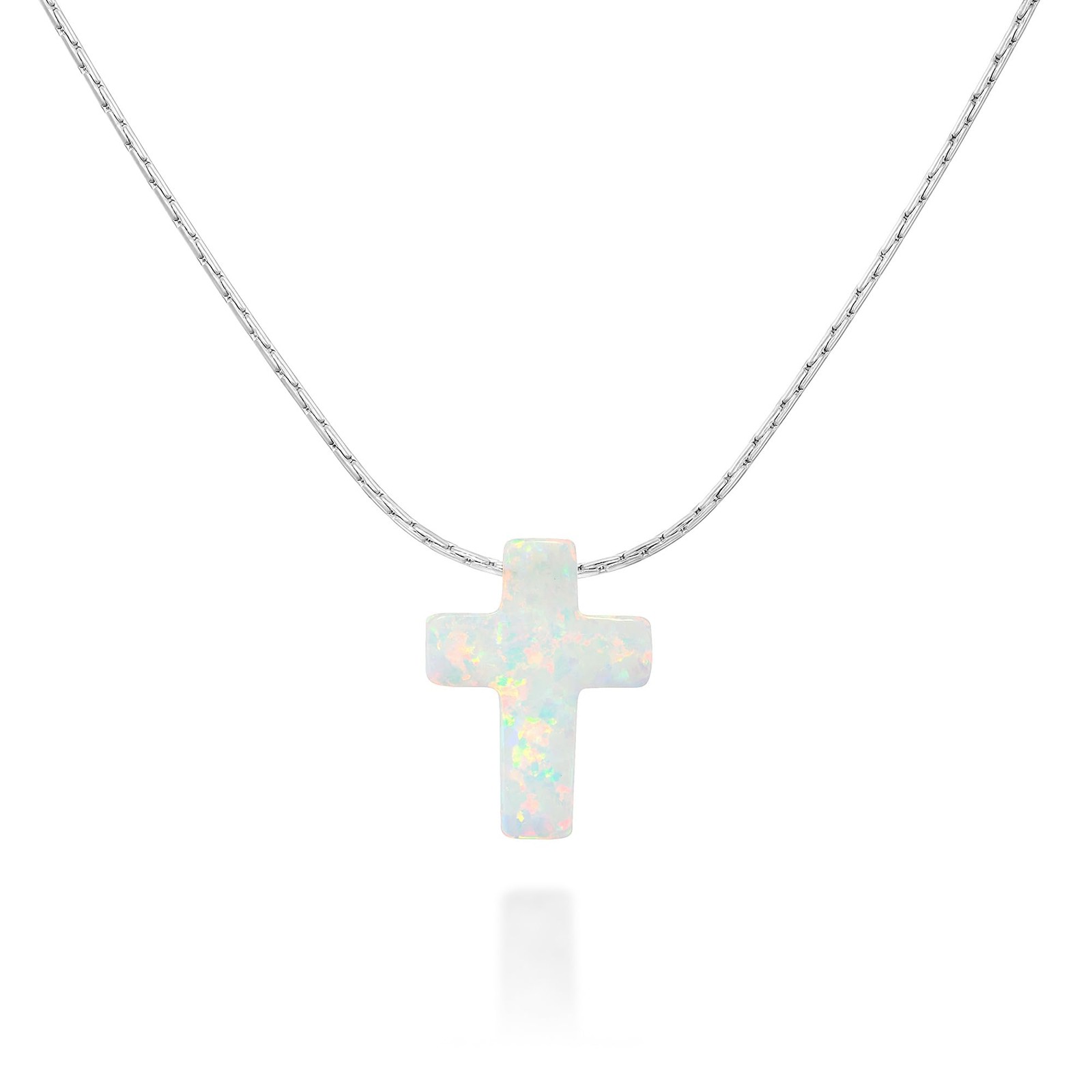 Opal Cross Choker Necklace – Thin Chain, Gold Filled or Silver, Blue or White…