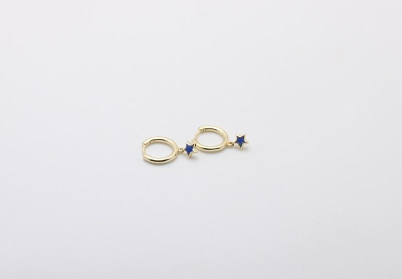 New Kendra Scott Jae Star Blue Huggie Yellow Gold Clicker Hoop Earrings