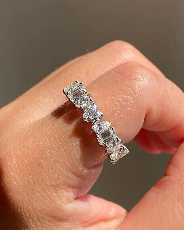 Emerald Cut Simulated Diamond Stunning Eternity Band Ring 14K White Gold Plated