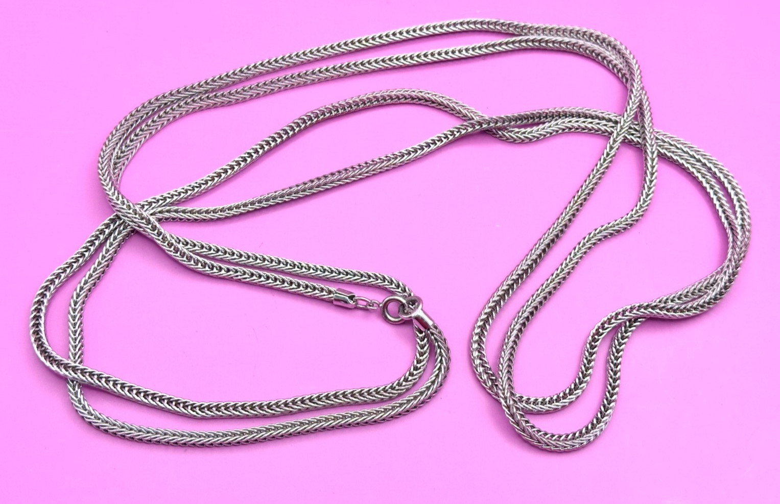 Signed Napier Silver Tone Wheat Link Chain 60″ Necklace Vintage