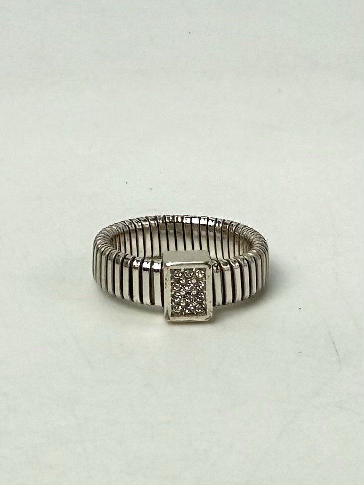 Brighton Meridian Zenith Tubogas Silver & Crystal Soft Ring Size 7.5 (J-243)