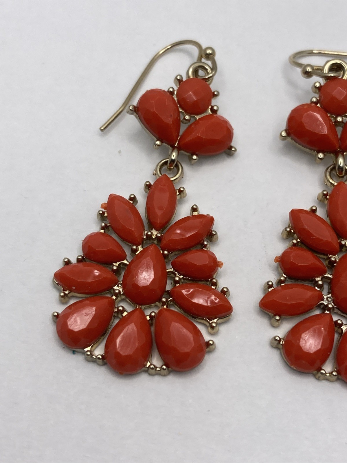 Salmon Orange Beaded Dangle Pierced Earrings Gold Tone Boho Drop