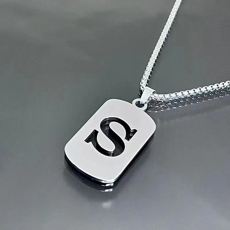 Fashion Punk A-Z Initial Tag Letter Stainless Steel Pendant Necklaces for Men