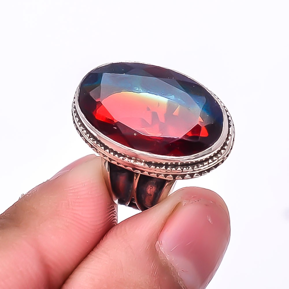 Red Bi-Colour Tourmaline Gemstone 925 Sterling Silver Bali Ring S.7 R_9512_421_3