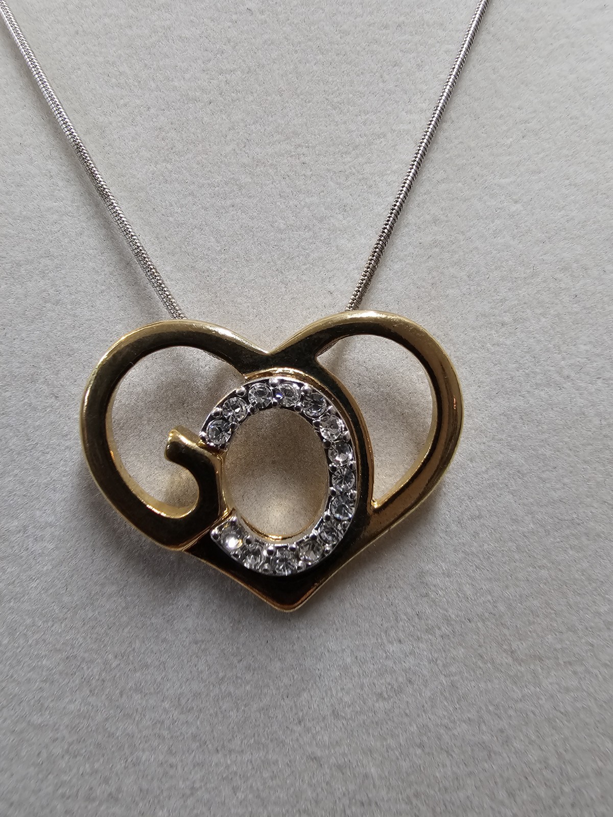 God’s Heart Pendant Rhinestone Necklace Two-tone 18″ w Extender