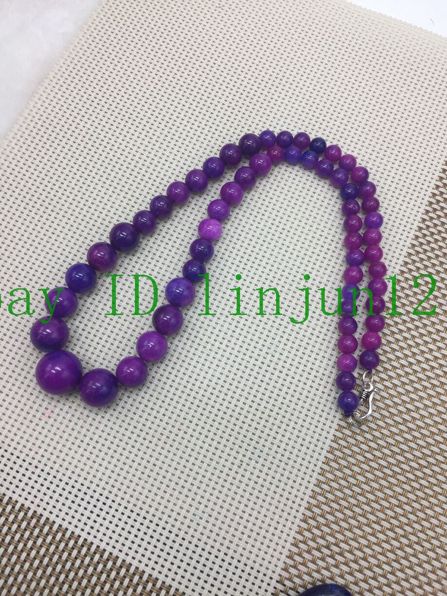 Natural 6-14mm Purple Sugilite Gemstone Beads Necklaces 18″ 925 Silver Clasp