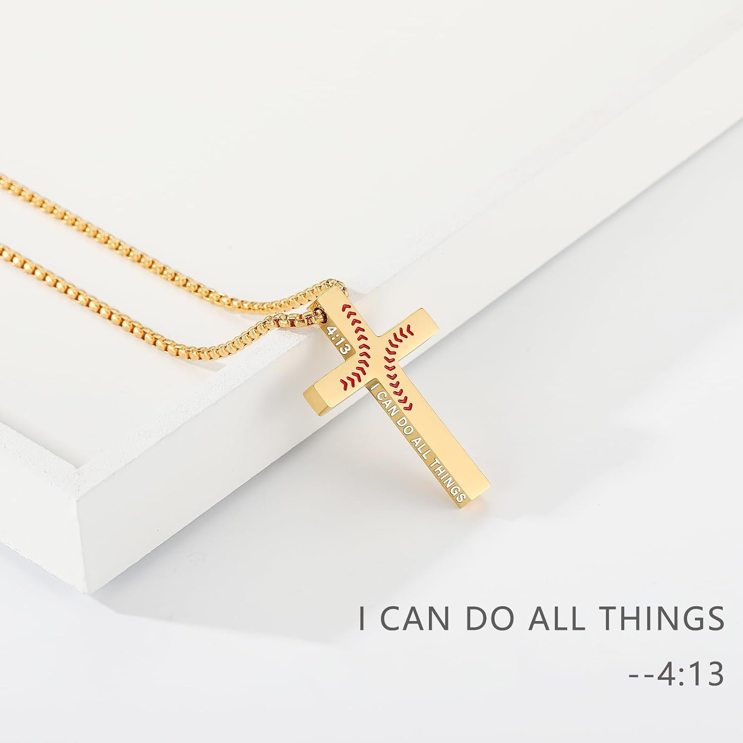 Baseball Bible Verse Cross Necklace for Boys – Gold Stainless Steel Pendant
