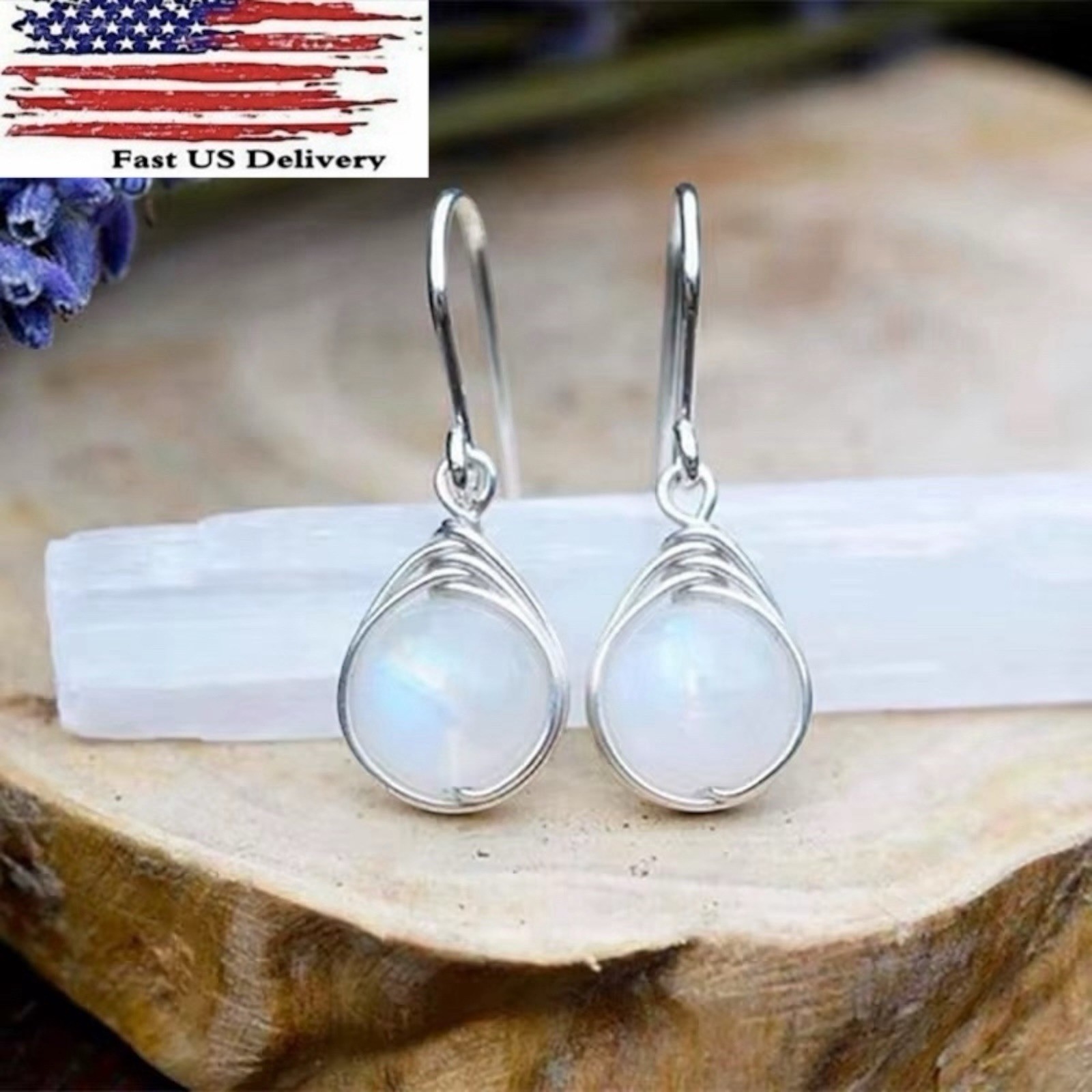 925 Silver Plated Drop Earrings Women Jewelry Moonstone Garnet Simulated A22