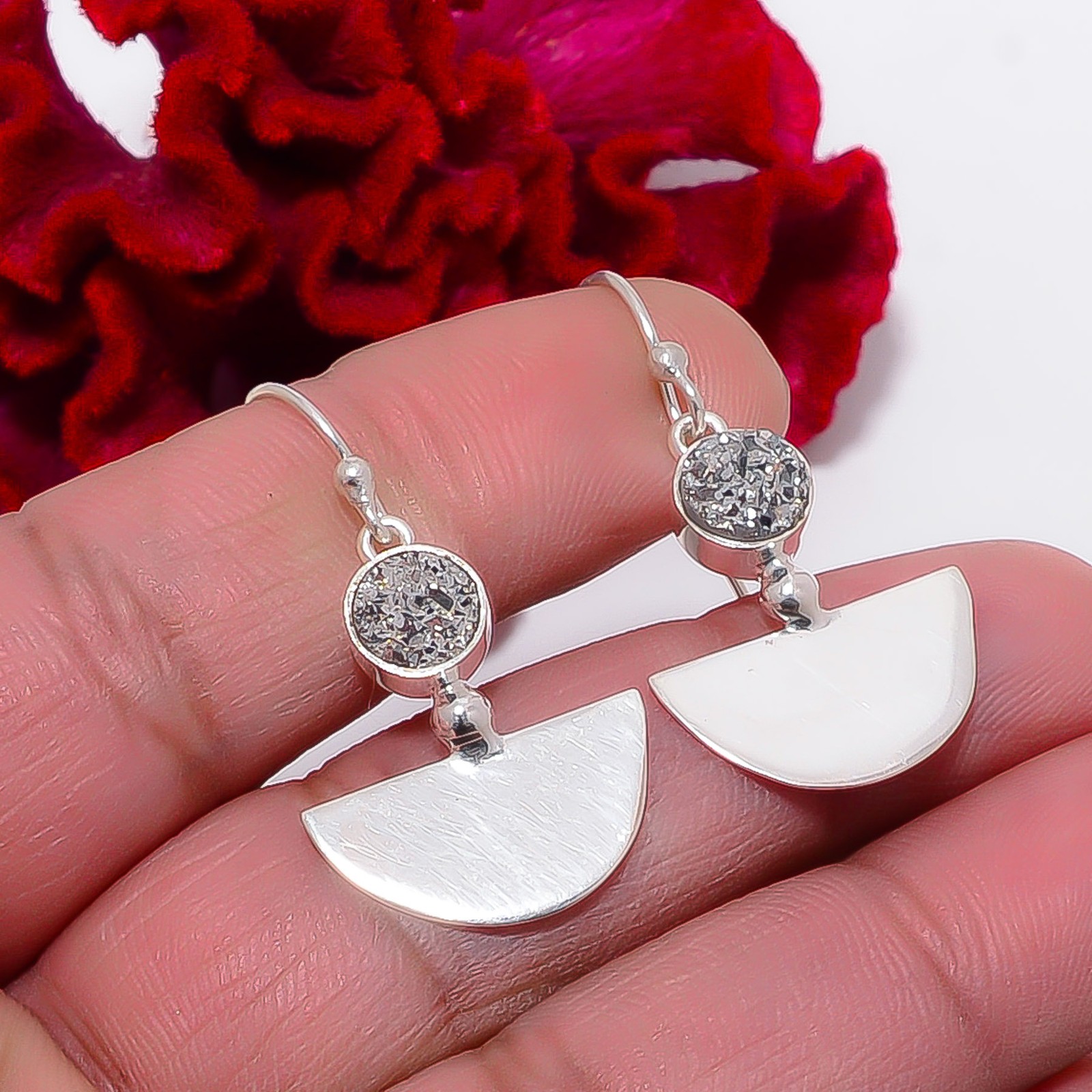 Silver Titanium Agate Drusy 925 Sterling Silver Earring 1.56″ E95951