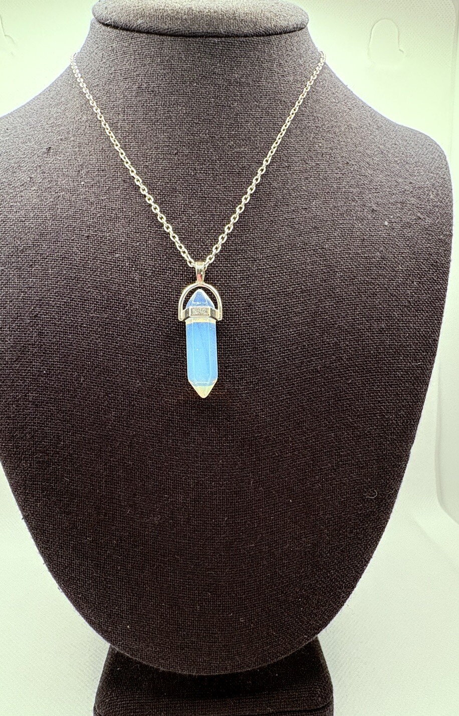 Bullet Shaped Opaline Crystal Look Pendant Necklace From Adult Jewels Silvertone