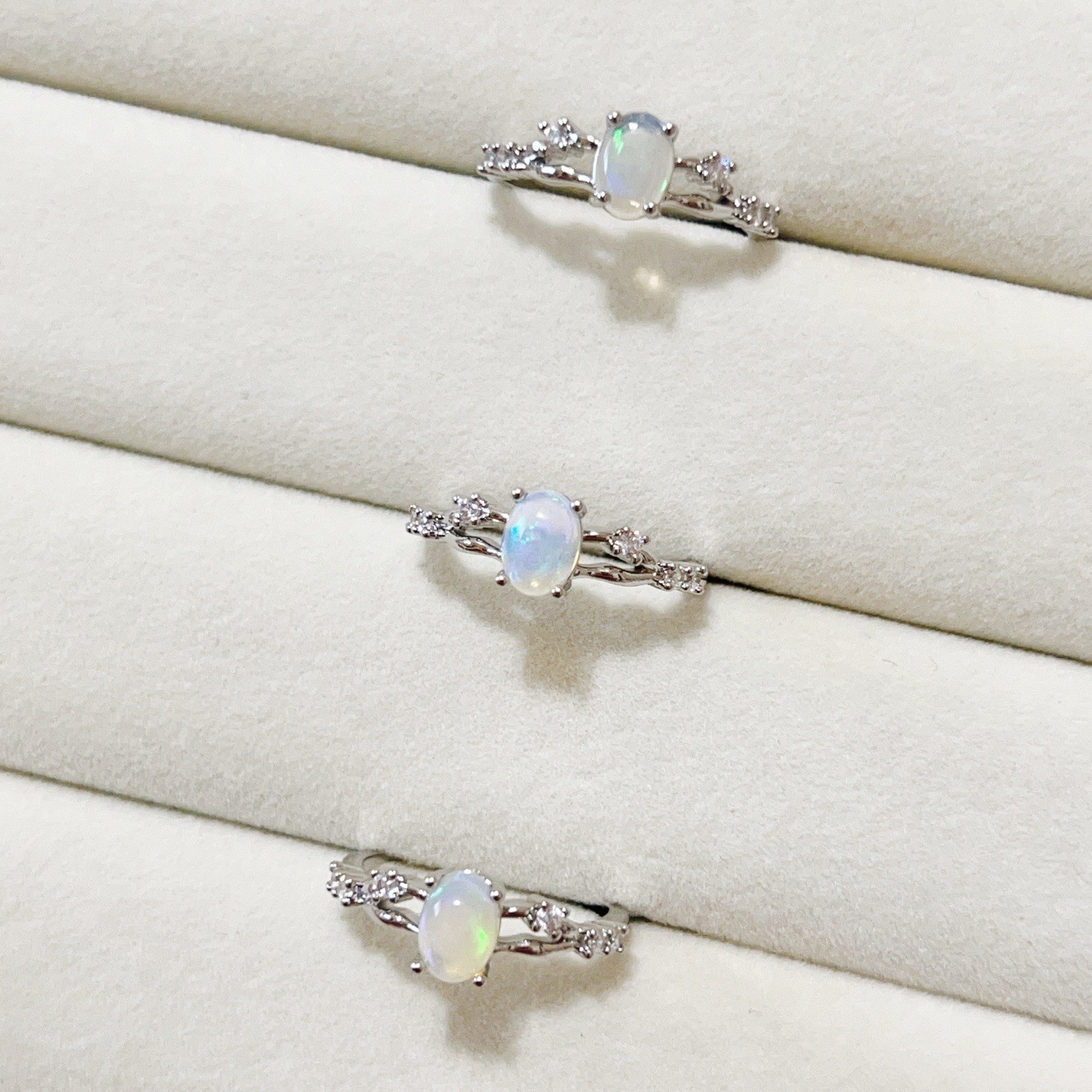 Natural Fire Opal Adjustable Ring | Silver Plated OneSize | Dainty Gemstone Ring