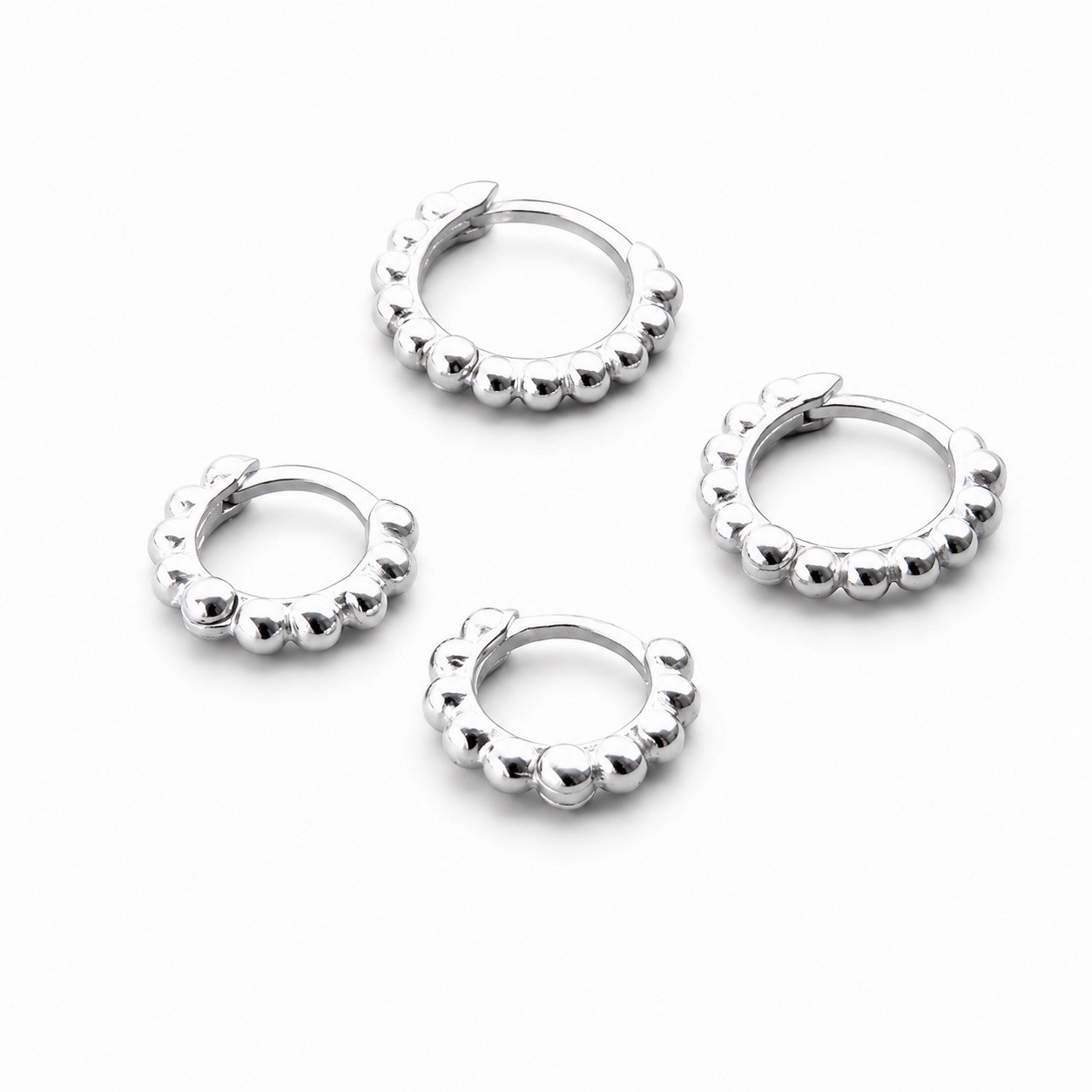 925 Sterling Silver Beaded Huggie Hoop Earrings Cartilage Helix Earrings 390