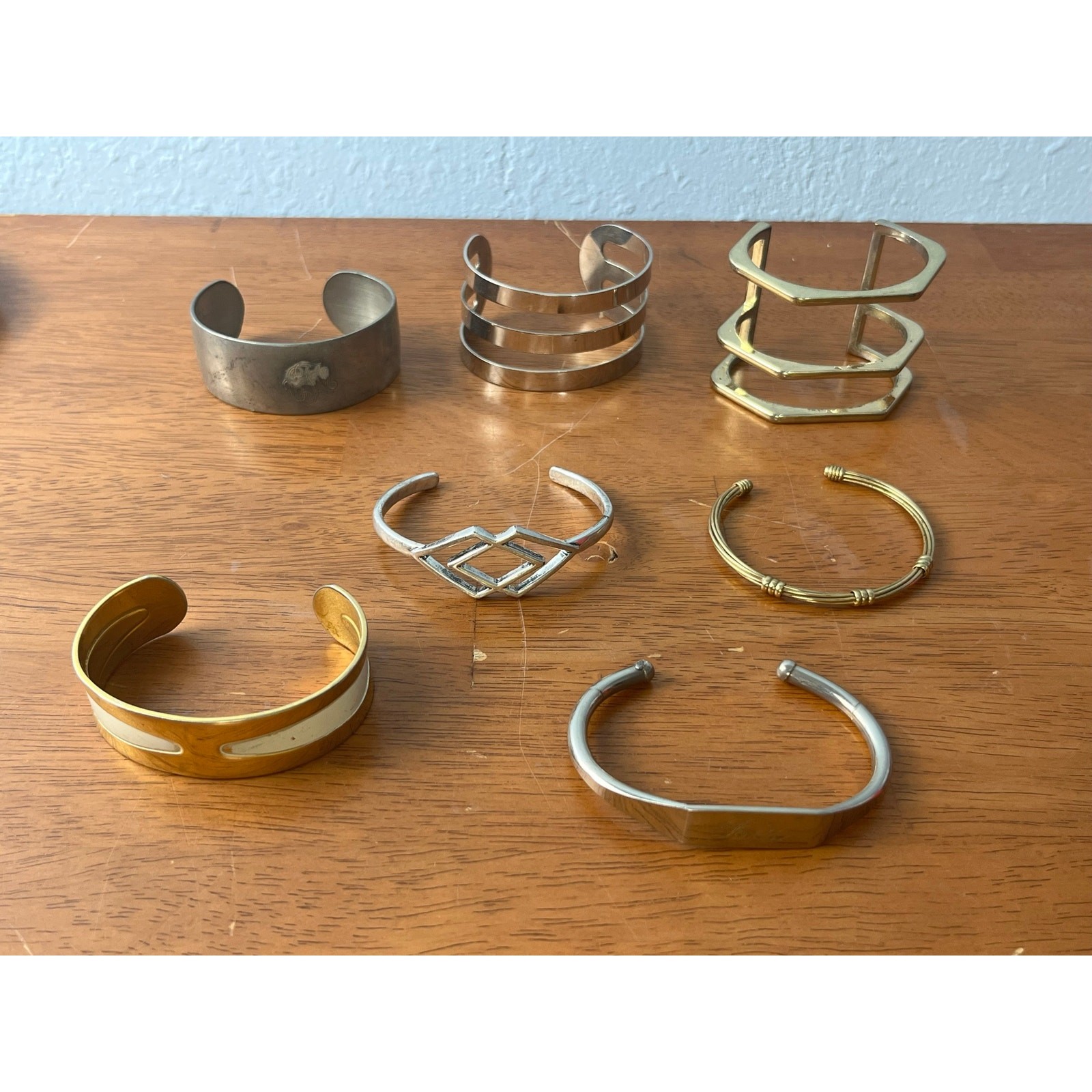Cuff Bracelet Lot of 7 Geometric Statement Festival Gold Silver Tone VTG Modern