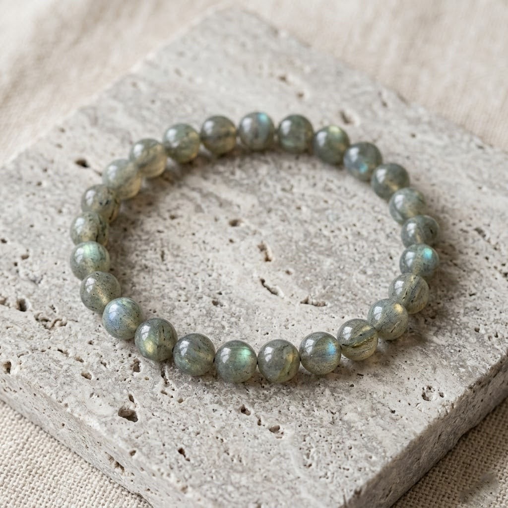 Natural Labradorite 8mm Stretch Beaded Bracelet Healing Crystal Boho Jewelry