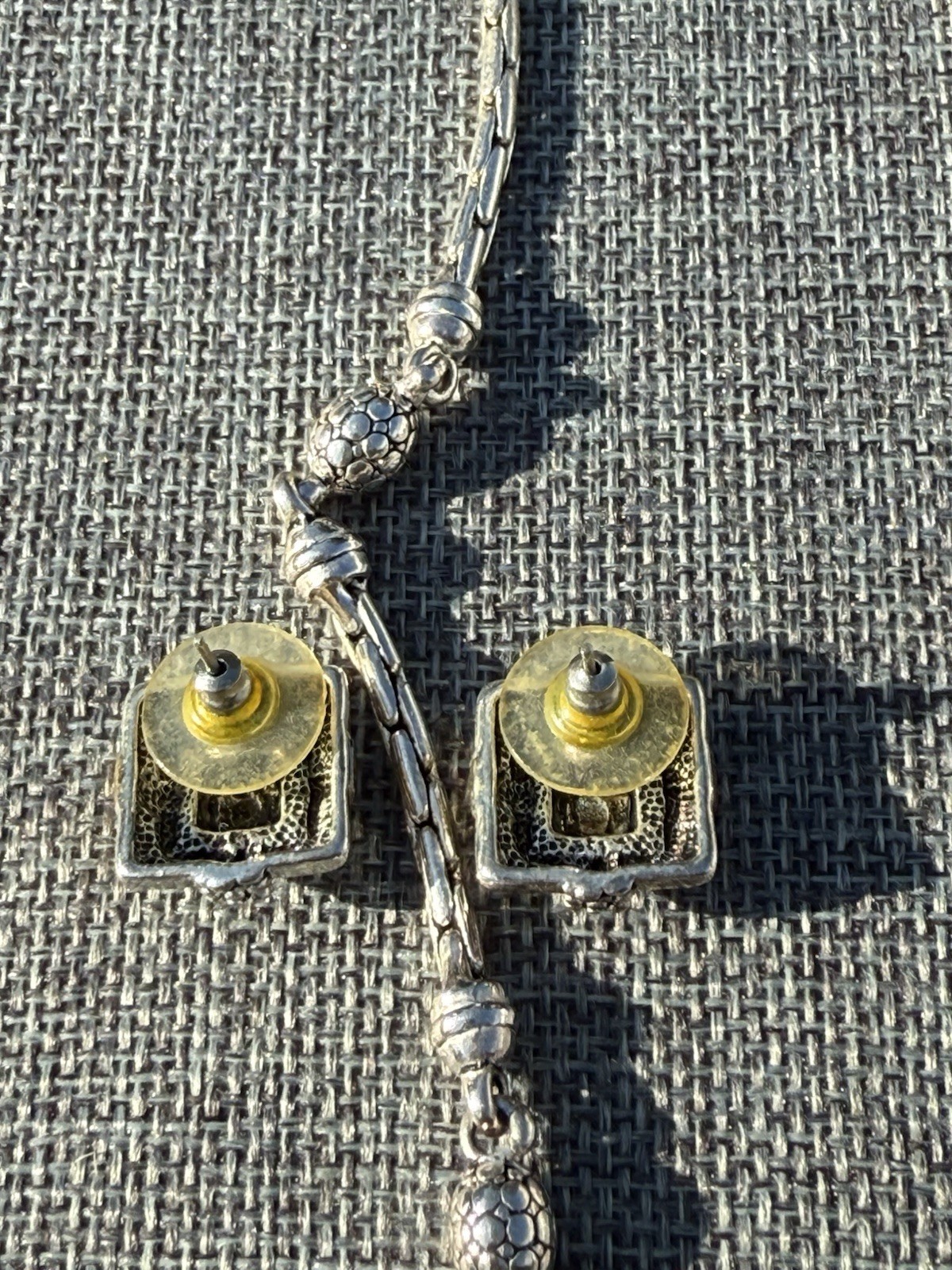 Silver & Gold Toned 17.5” Chain w/ Pendant & Matching Earring Set Ornate