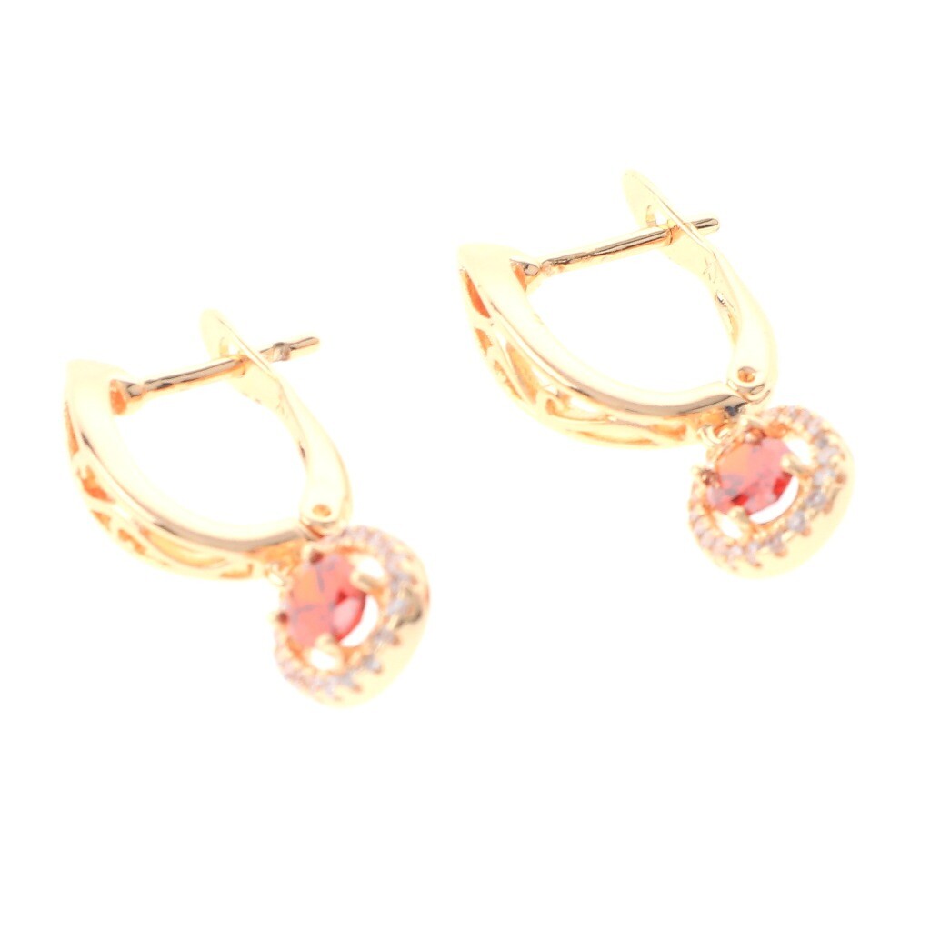 Gold Tone Gold Plated Metal English Lock Drop Earrings XPE2436-RED