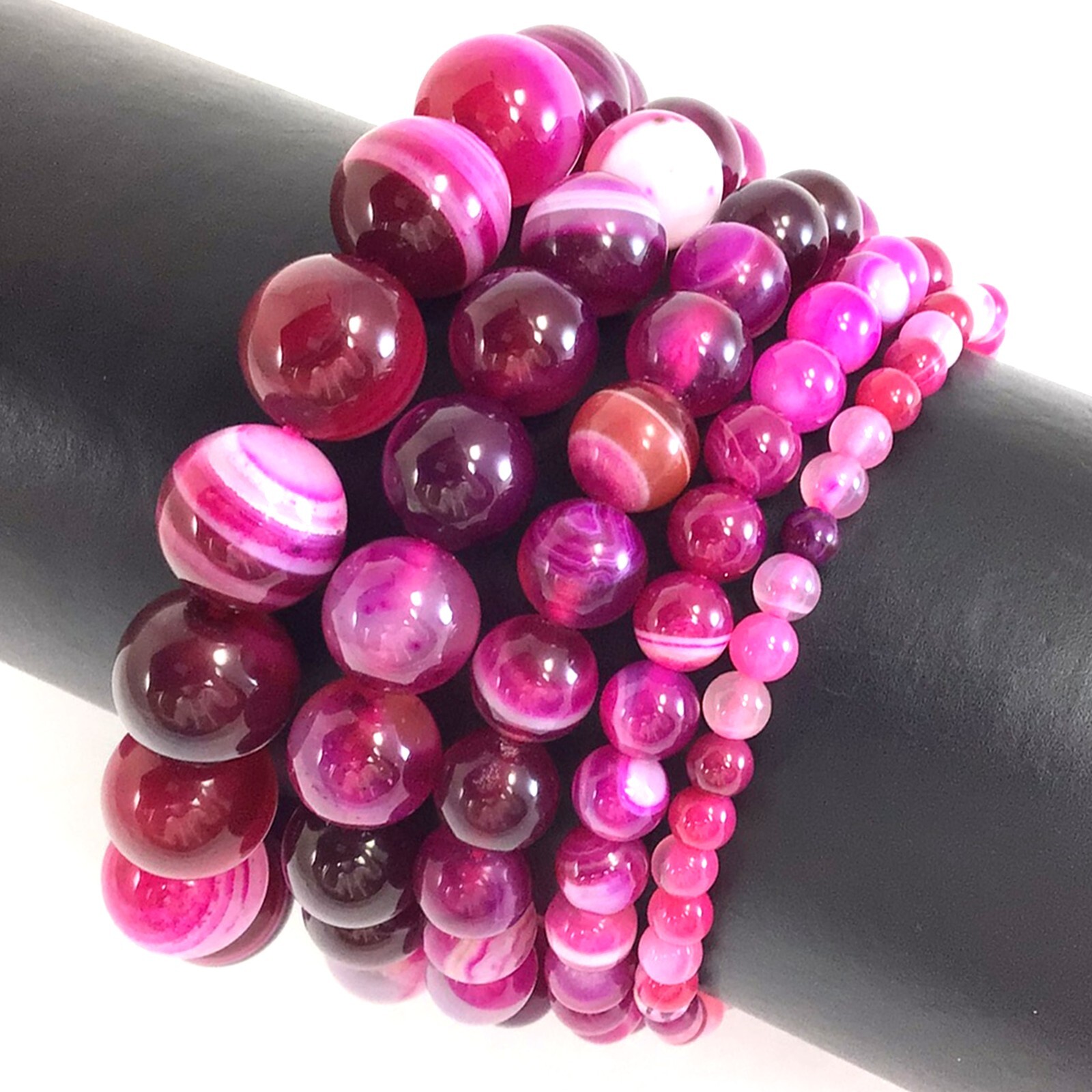 Handmade Natural Pink Stripe Agate Stretch Bracelet Beaded 4mm 6mm 8mm 10mm 12mm