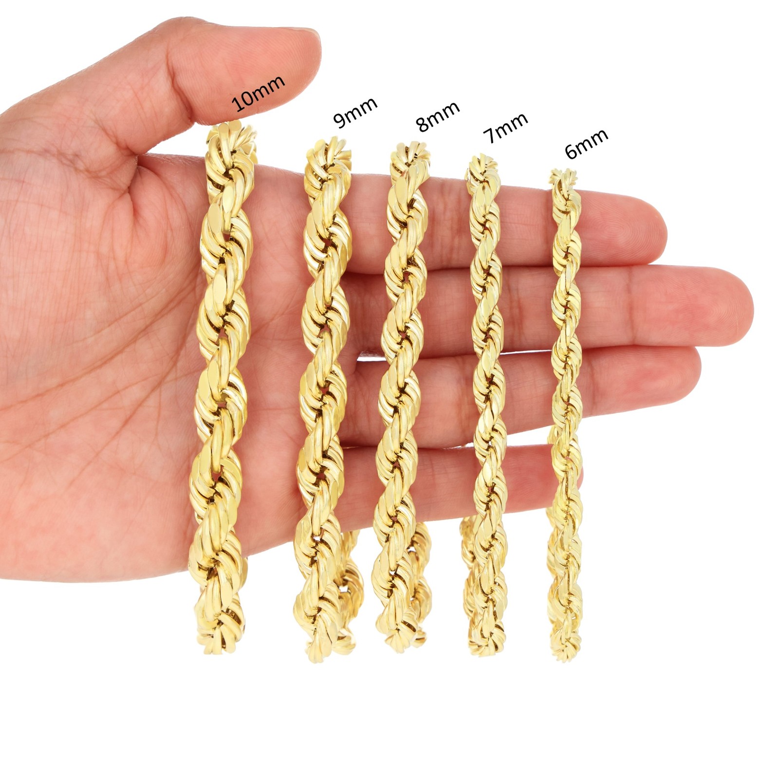 14K Yellow Gold 1.5mm-10mm Solid Diamond Cut Rope Chain Bracelet 7″ 7.5″ 8″ 9″