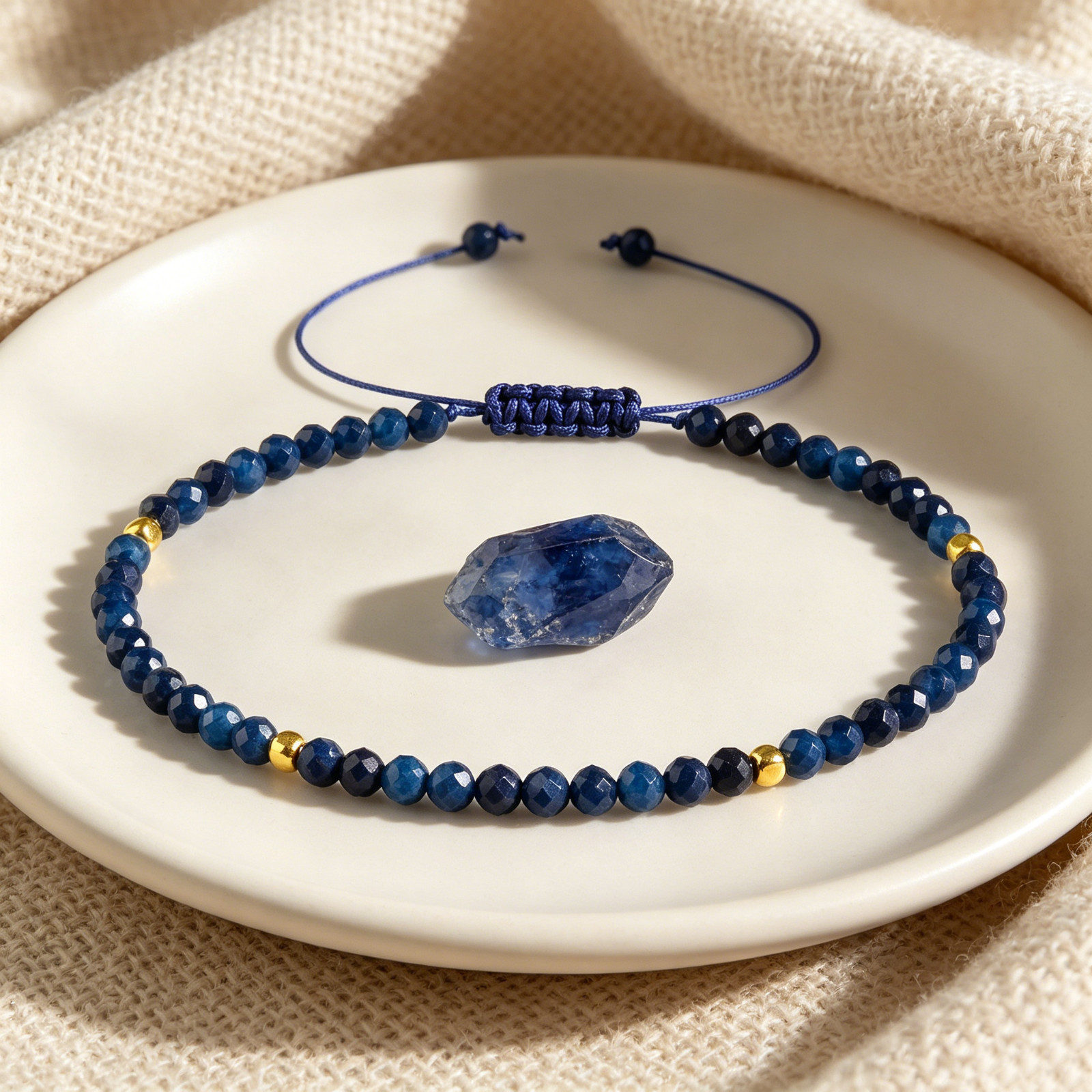 3mm Faceted Sapphire Adjustable Bracelet Wisdom Protection