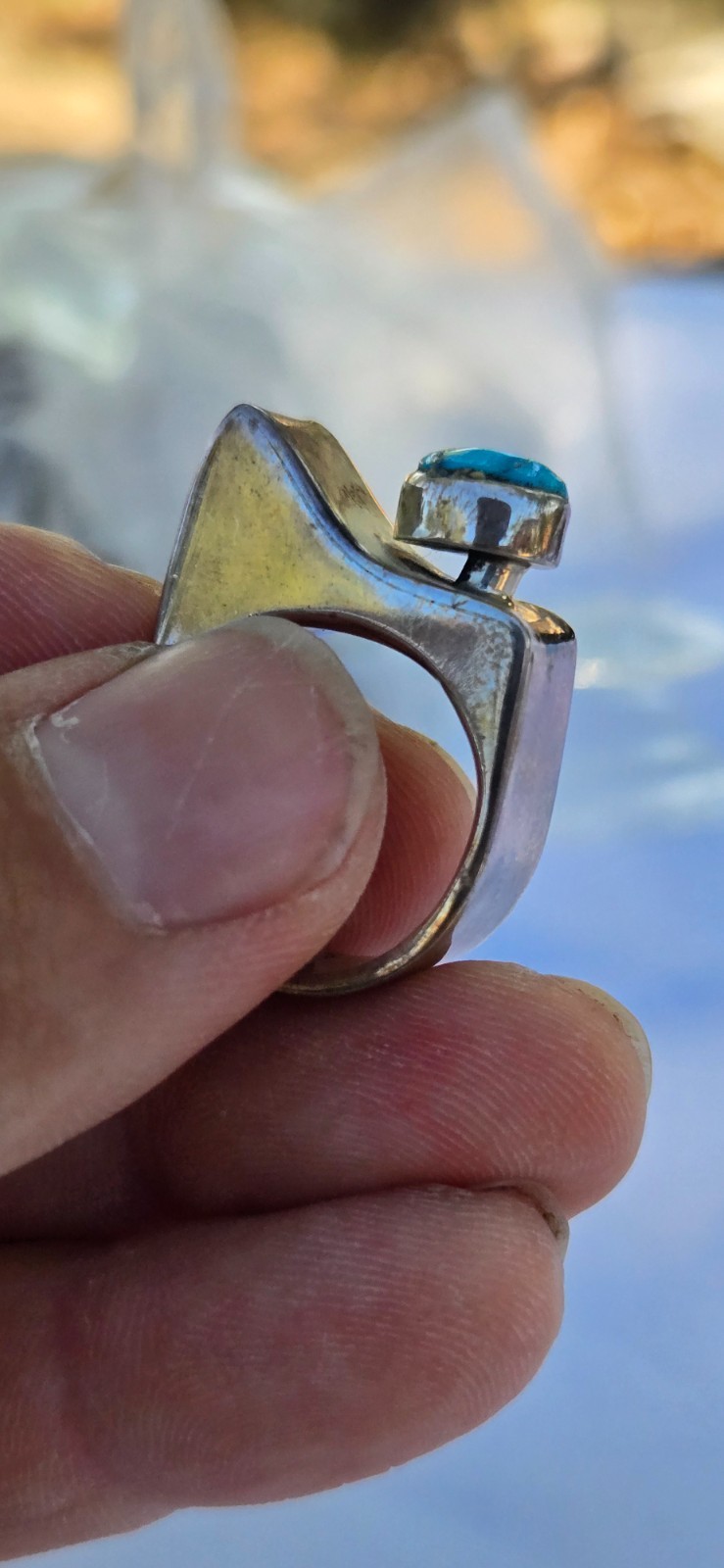 Old Pawn Southwest Native Style Sterling Silver 925 Turquoise Ring Size US 7