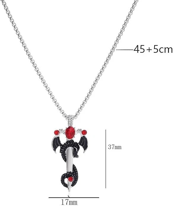 Red Stone Dragon Sword Pendant Necklace Hip Hop Punk Gothic Chain