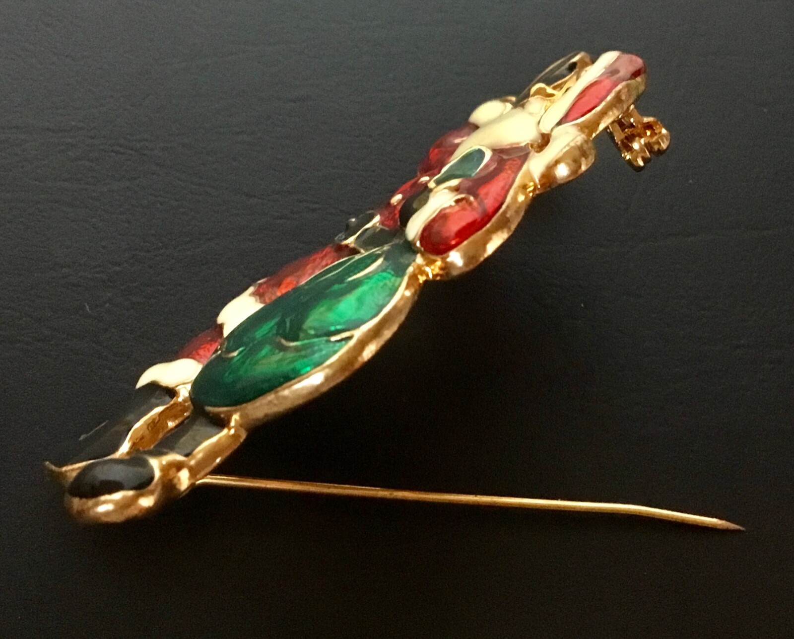 Waving Santa Claus with Bag Pin Gold Tone & Enamel Vintage 2.25” Tall