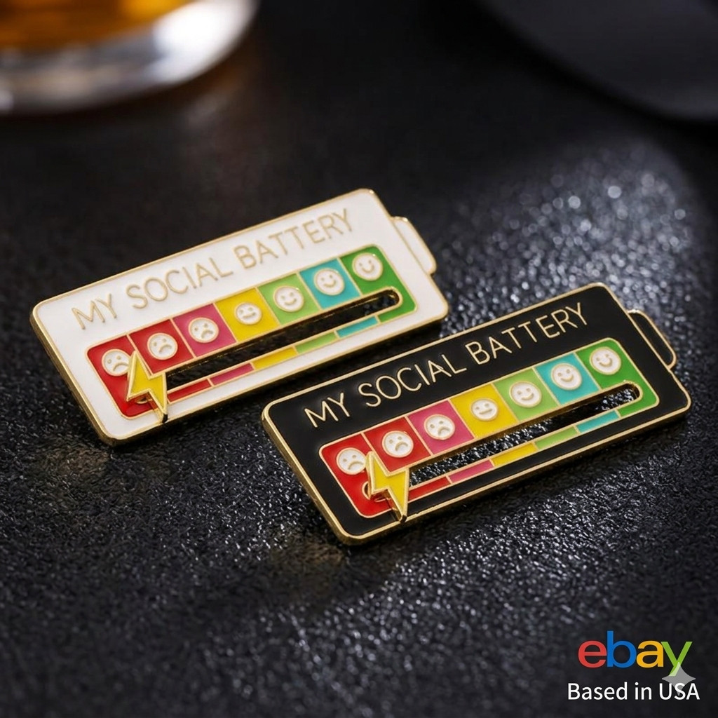 Funny Social Battery Slider Pin – 7-Mood Expression Badge, Cute Interactive Pin