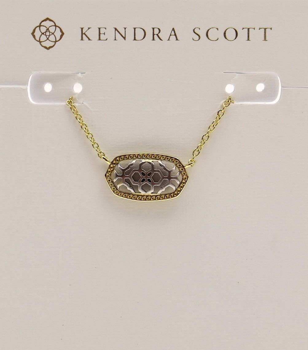 Kendra Scott W1226 Elisa Oval Pendant Necklace 14 in Silver Filigree/Gold