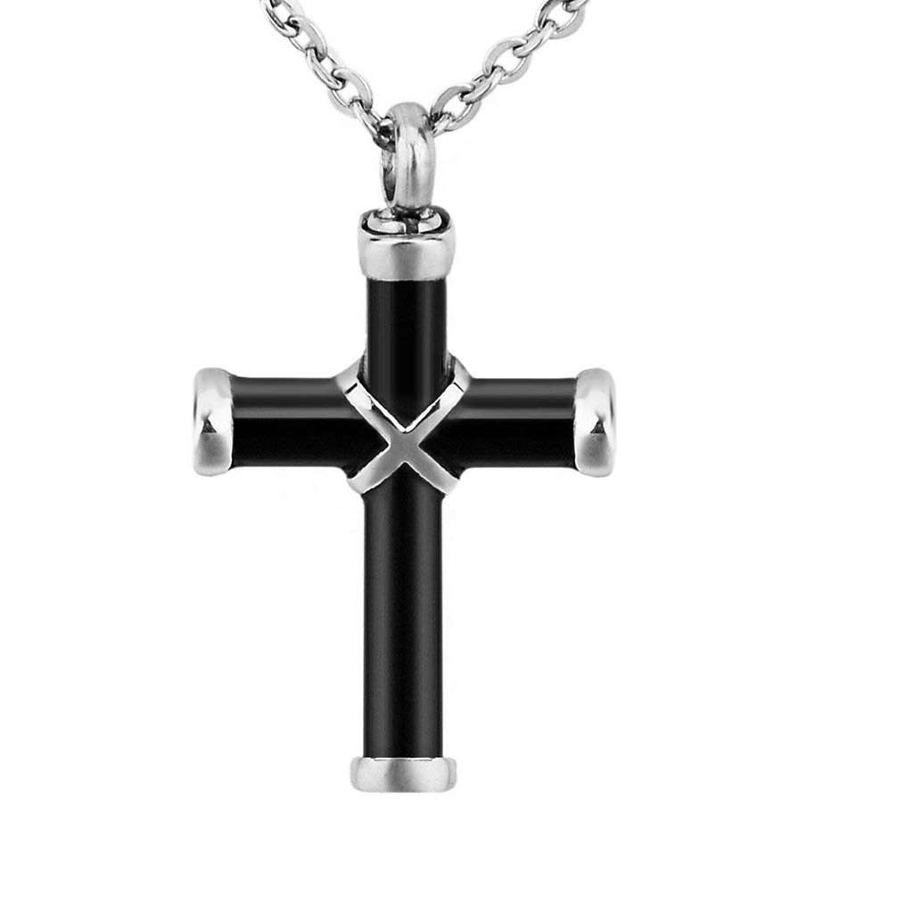 Stainless Steel Adult Unisex Figaro Chain Necklace Cross Pendant Memorial Gift