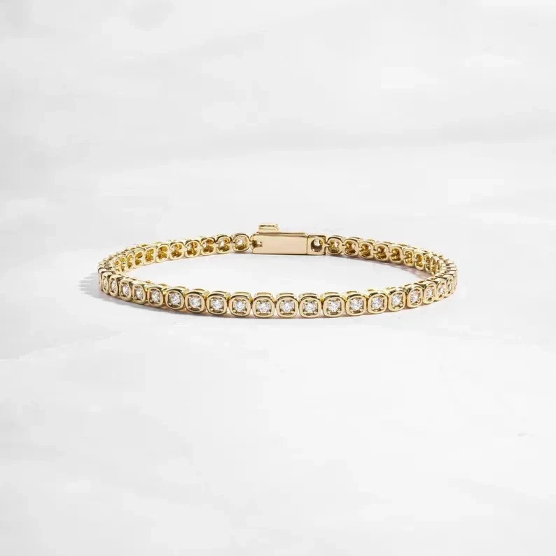 3ct Round Cut Simulated Diamond Women Tennis Bracelet 14k Yellow Gold Plated