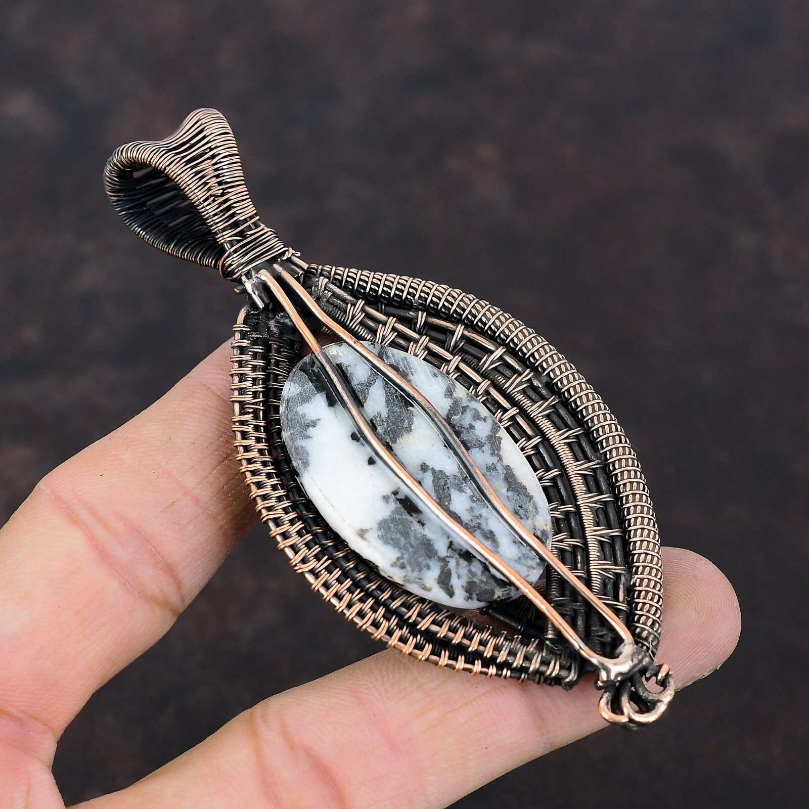 White Buffalo Turquoise Jewelry Copper Love Gift Wire Wrapped Pendant 3.74″
