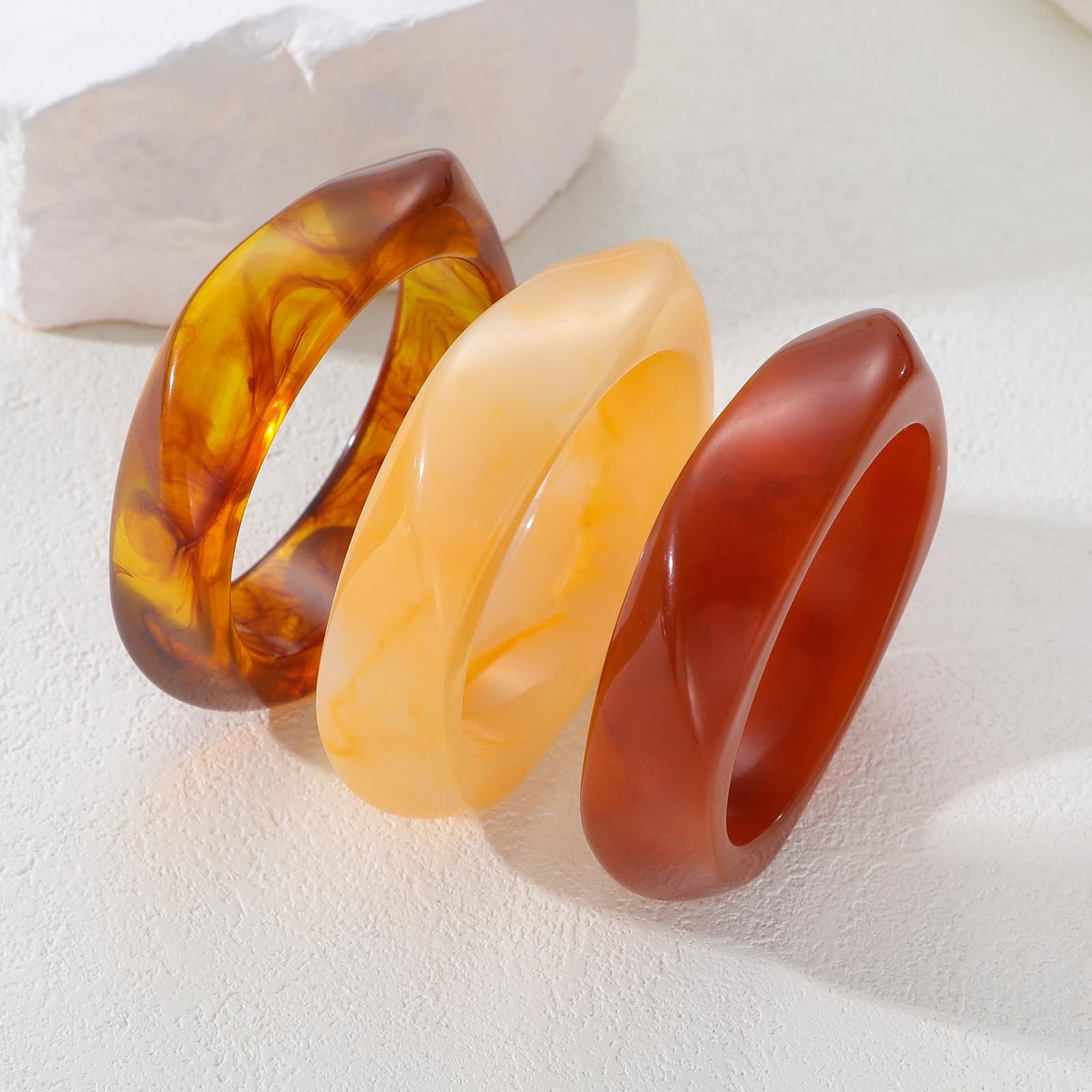 Chunky Resin Acrylic Bangle Bracelets for Women, Colorful Wide Geometric Bang