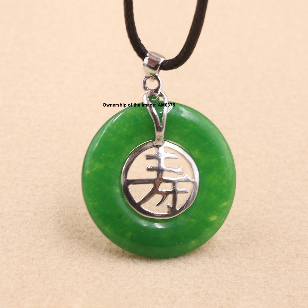 NEW White Alloy Heating Jade Pendant Women Men Green Jade Safe-Circle 寿 Pendant