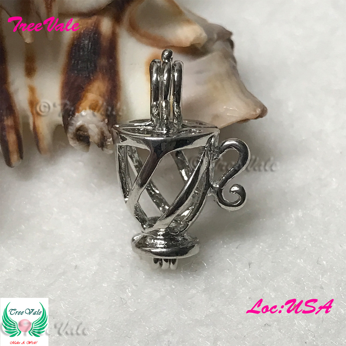 The Cup – Silver Plated – Locket Pearl Cage Pendant – Hold 6mm – 8mm Pearl