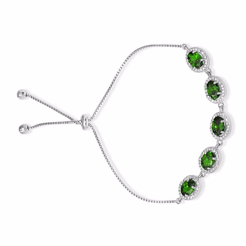 LARIAT BRACELET W/ EMERALD & ACCENTS /925 STERLING SILVER/ 9” ADJUST
