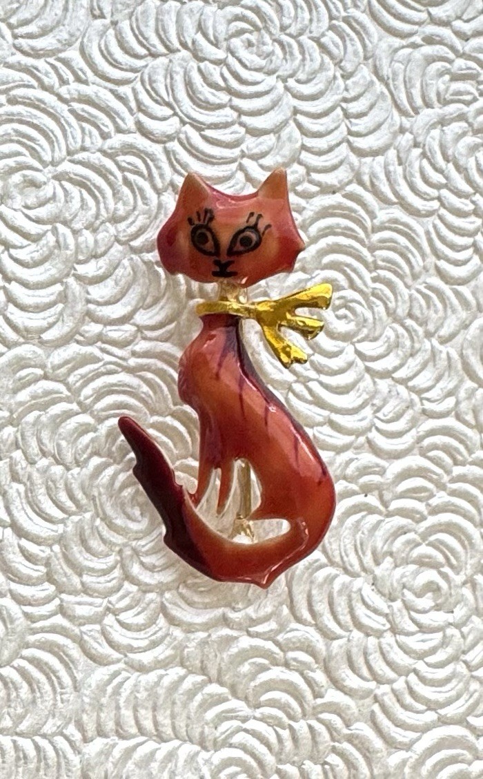 Cat Brooch /Pendant Enamel On Metal