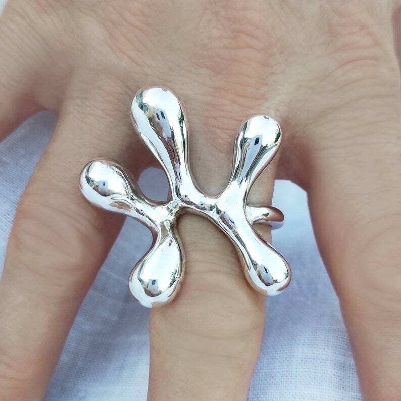 Abstract contemporary ring Sterling silver statement ring Chunky fashion Jewelry