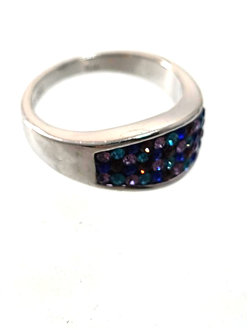 ATI BR Sparkling Allure Multicolor Crystal Mosaic Silver Ring