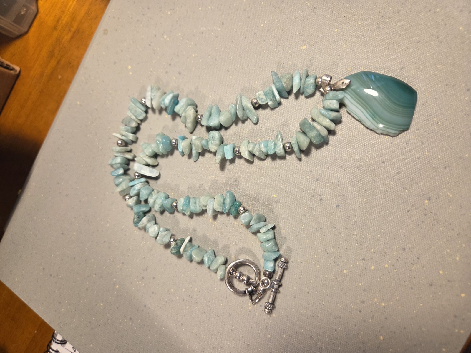 Green Agate / & Larimar Necklace With Sulver Spacers. 18 Inches
