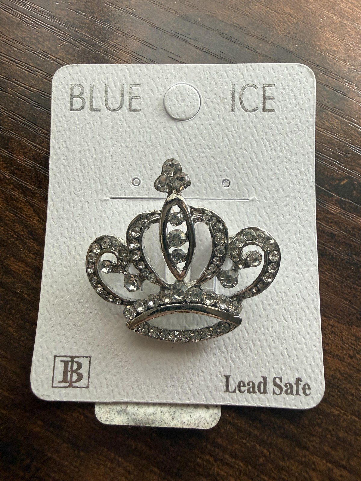 Blue Ice Sparkly Crystal Crown Brooch Rhinestone Pin Silver Tone Fashion Womens