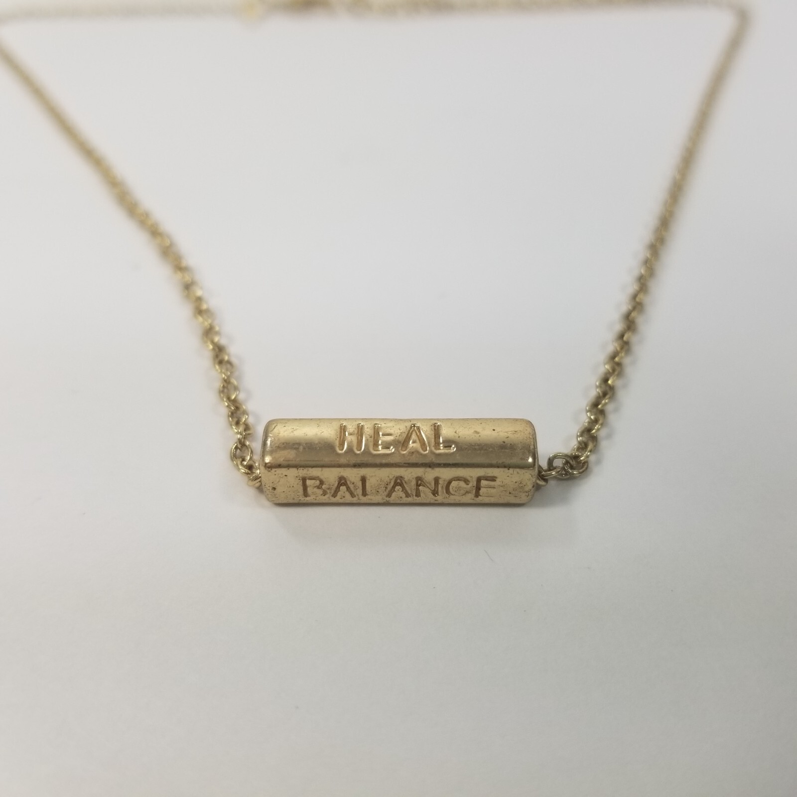 HEAL BALANCE STRENGTH RENEWAL Necklace – Inspirational Gold Tone NRQ