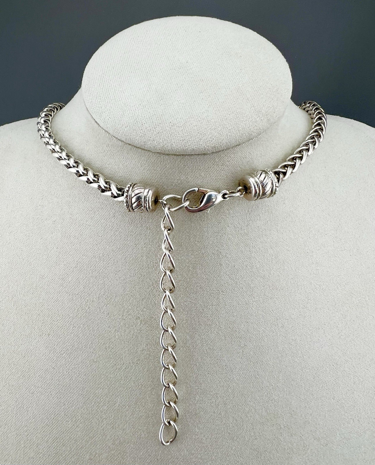 Blue Lace Agate Necklace Wheat Chain Silver Tone 18”