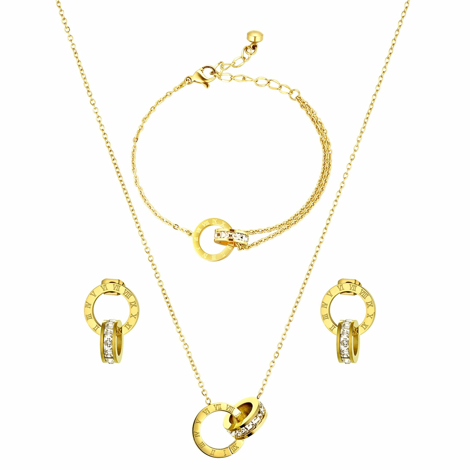 Women Jewelry Set Stainless Steel Roman numerals Necklace Earrings Bracelet Set
