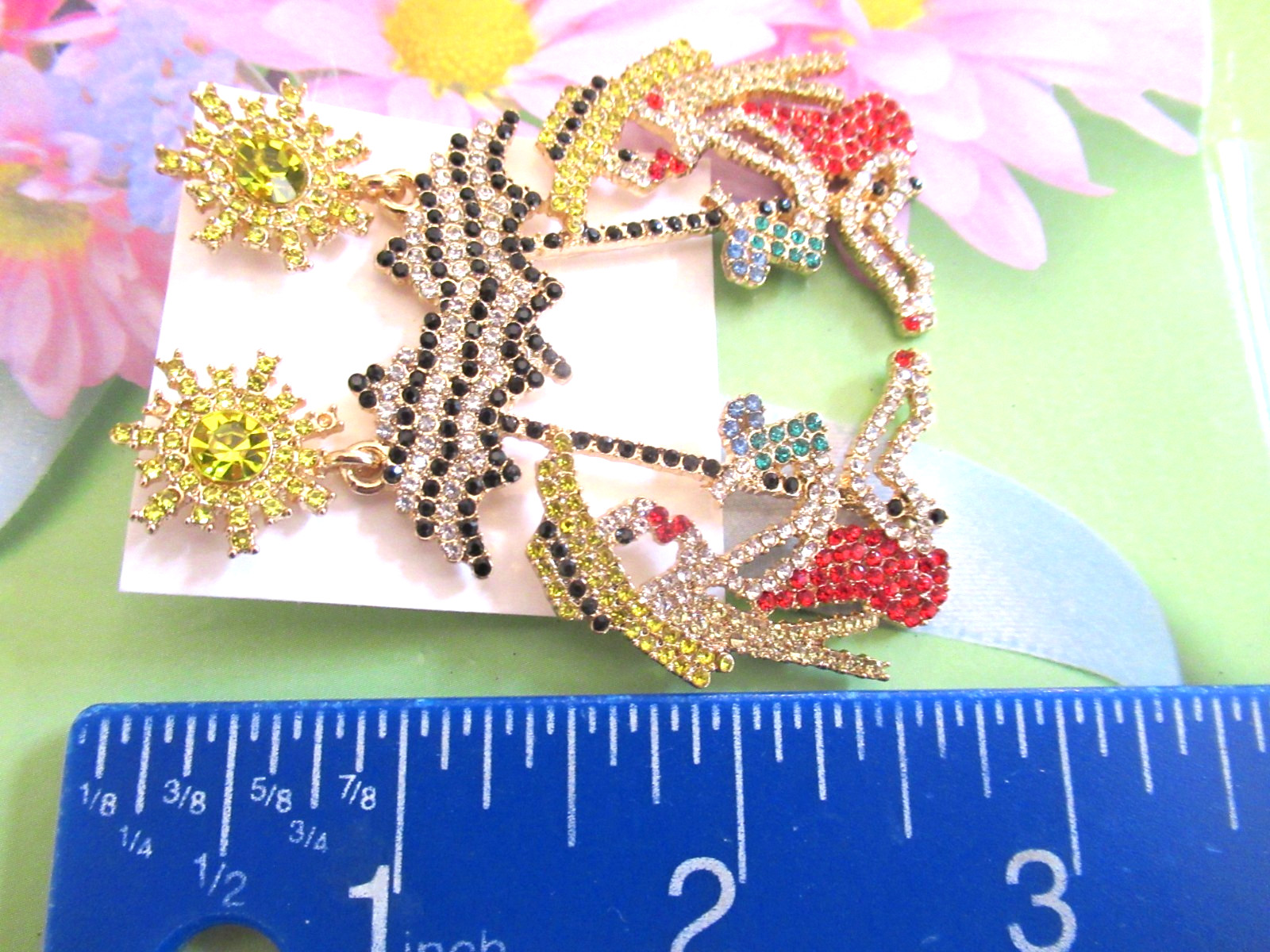 Designer Inspired Pool Party Beach Lady Drink Sun Dangle Earrings Crystal NWT
