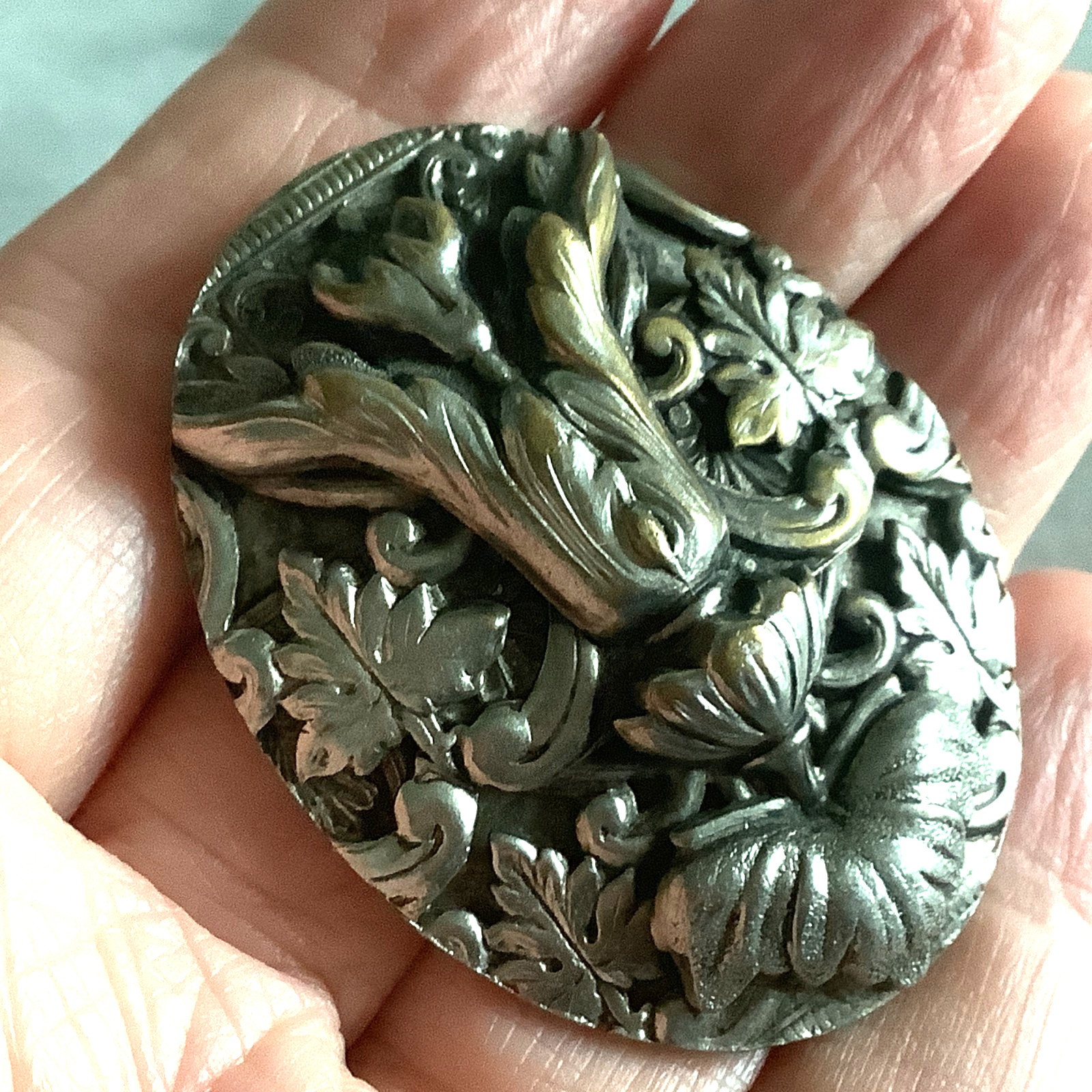 Antique Art Nouveau Dress Clip Large Brooch Silver Floral Scarf Victorian Style