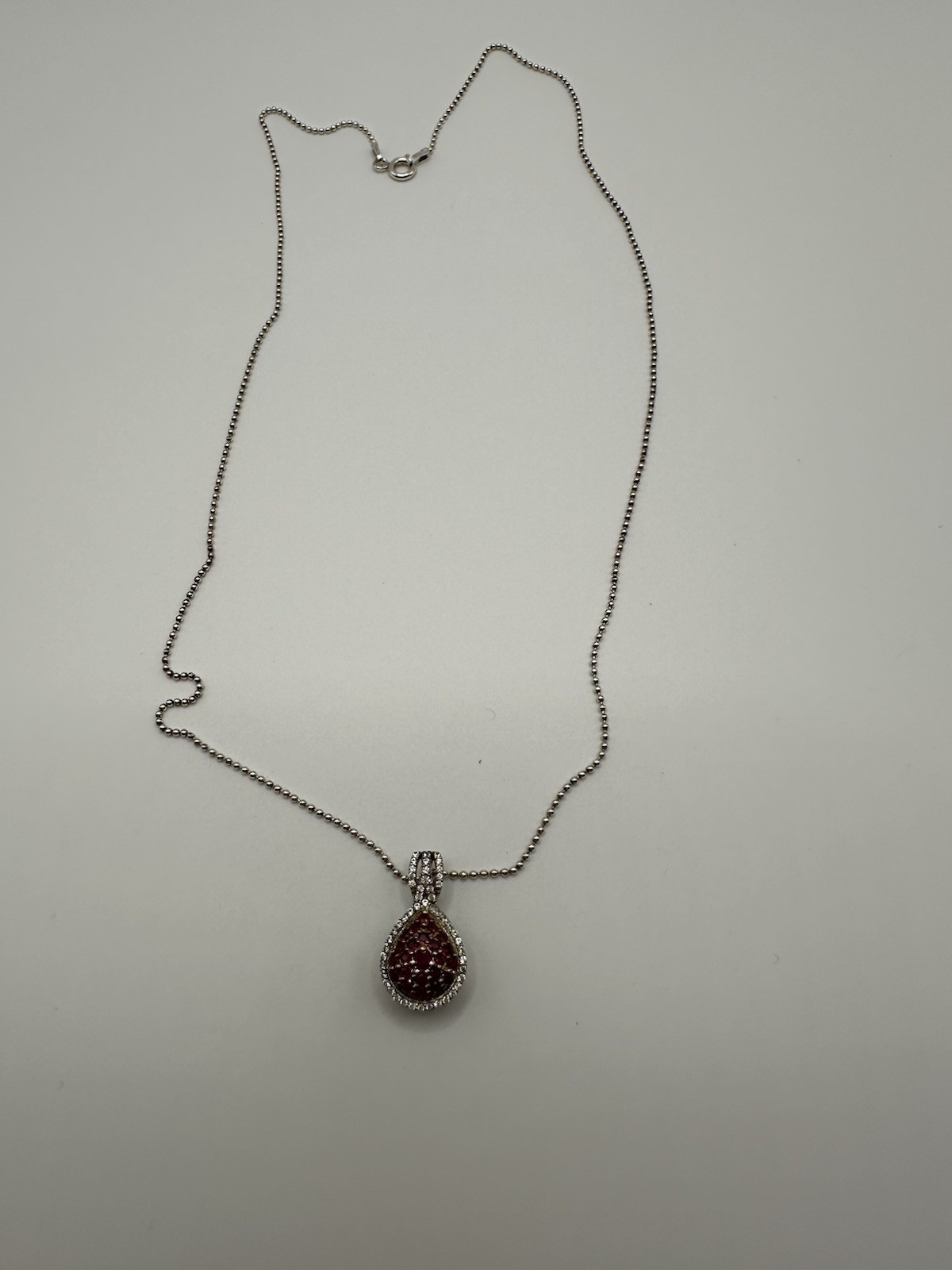 New Without Tags YGI Italy 925 Silver Cluster Ruby Pendant W/Clear CZ Necklace